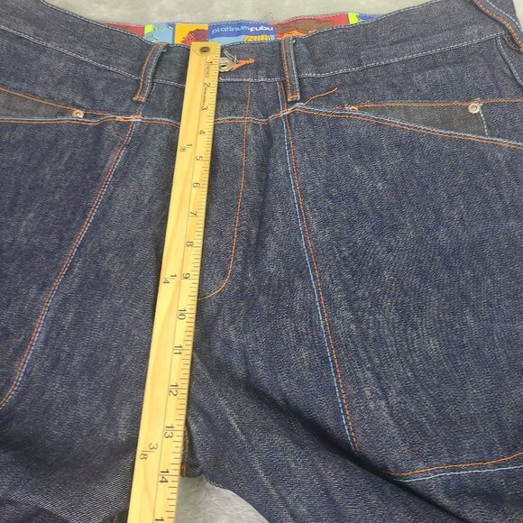 Vintage Platinum Fubu Y2k Fat Albert Baggy Embroidered Navy  Jeans Mens 38x34 - Picture 9 of 16